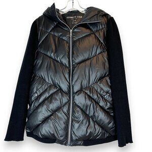 Kenneth Cole Puffer Jacket Black Knit Sleeve Medium